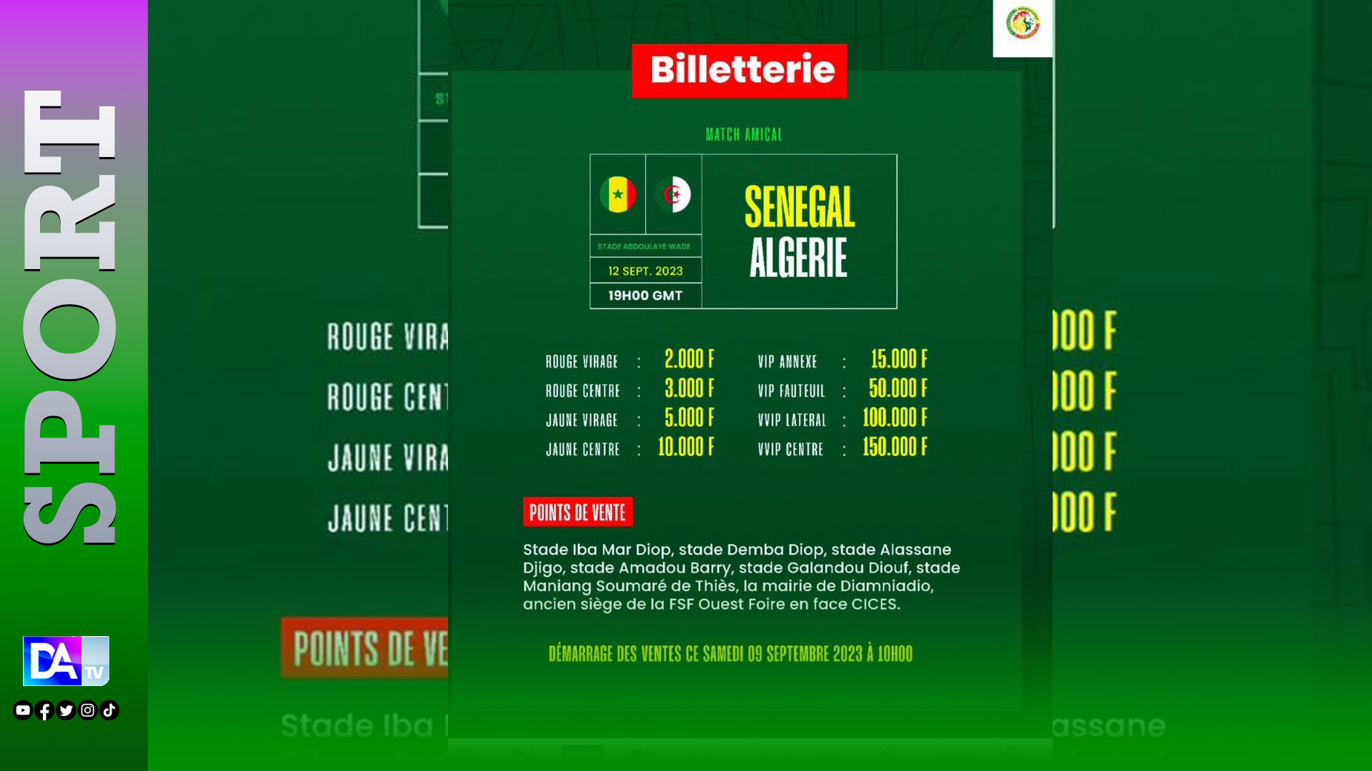 Billetterie : Les tickets pour le match Sénégal vs Algérie disponibles à partir de samedi …