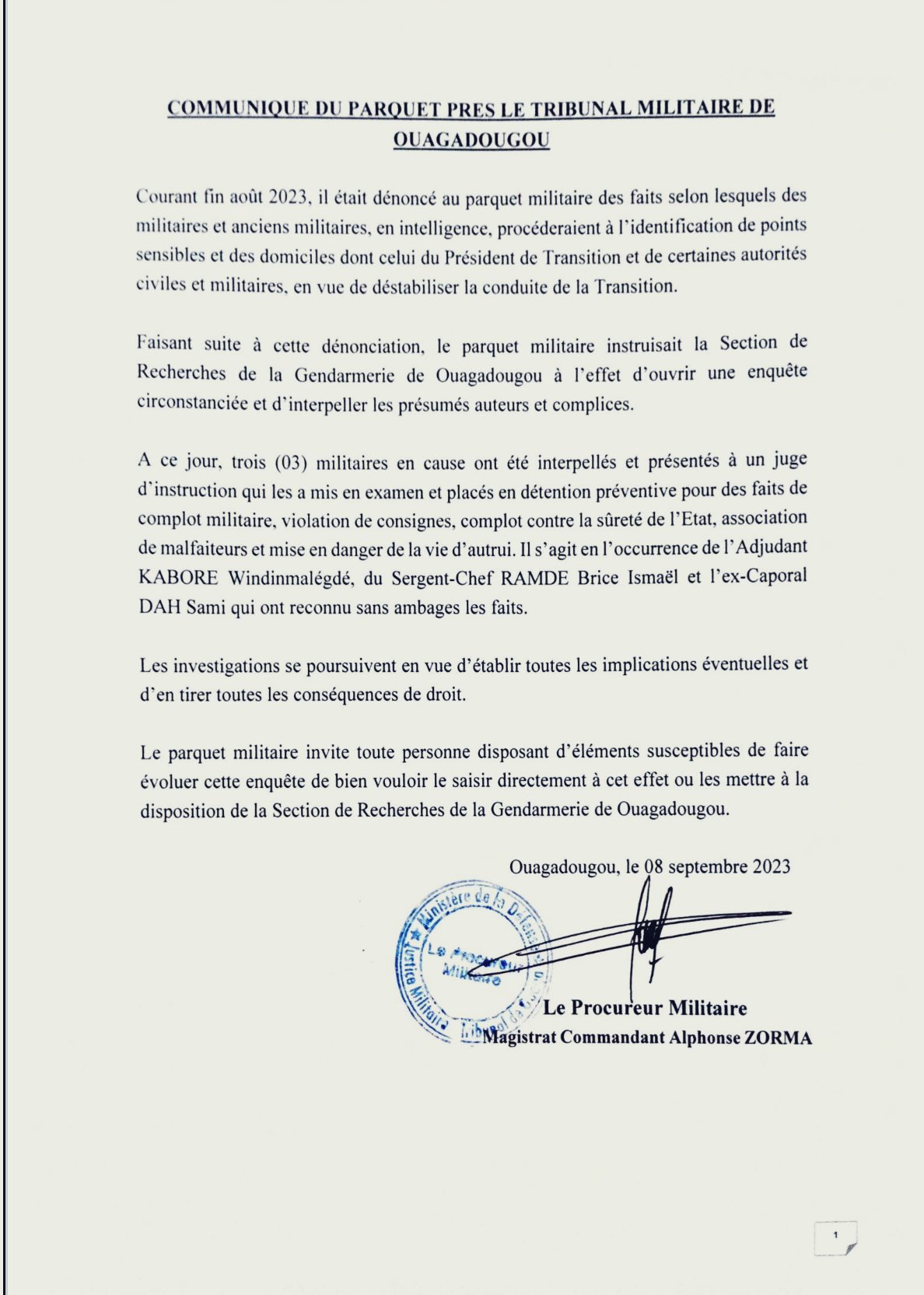 Ouagadougou/ Identification de points sensibles et des domiciles des personnalités civiles et militaires: Le parquet militaire ordonne l'ouverture d'une enquête...3 soldats interpellés 