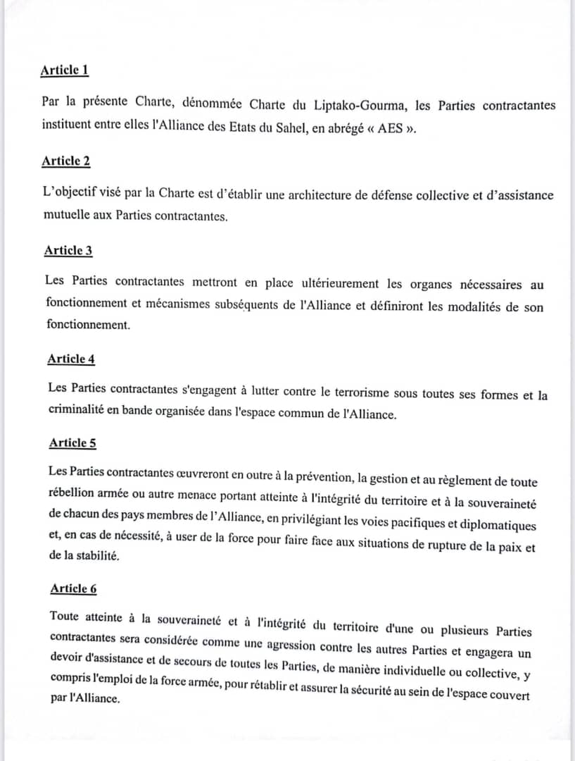 Alliance des États du Sahel (AES) : Le Mali, le Burkina et le Niger signent la charte du Liptako-Gourma