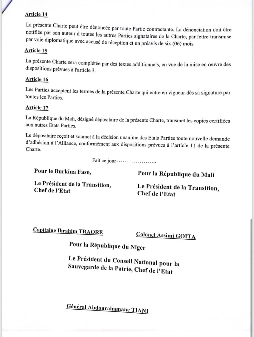 Alliance des États du Sahel (AES) : Le Mali, le Burkina et le Niger signent la charte du Liptako-Gourma