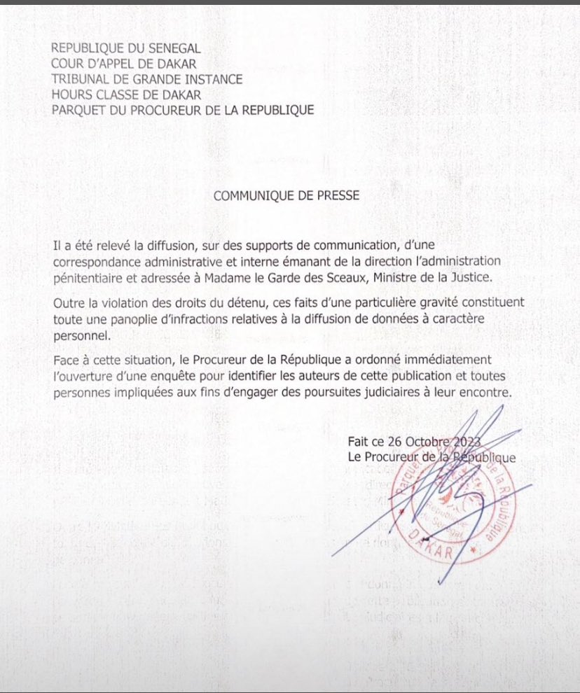 Divulgation de données personnelles sur la situation médicale de Ousmane Sonko: Le procureur annonce des poursuites judiciaires contre les auteurs