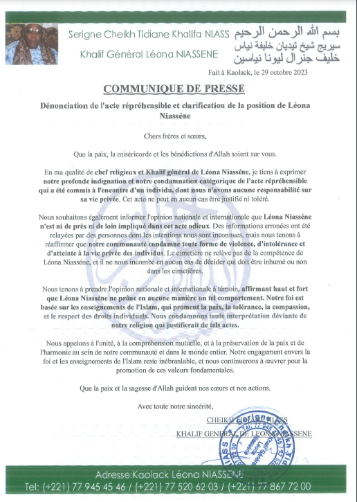 Incinération du présumé homosexuel : Léona Niassène condamne l’acte, dégage toutes ses responsabilités et appelle à la tolérance