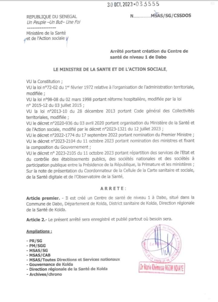 KOLDA : la commune de Dabo tient son centre de santé...