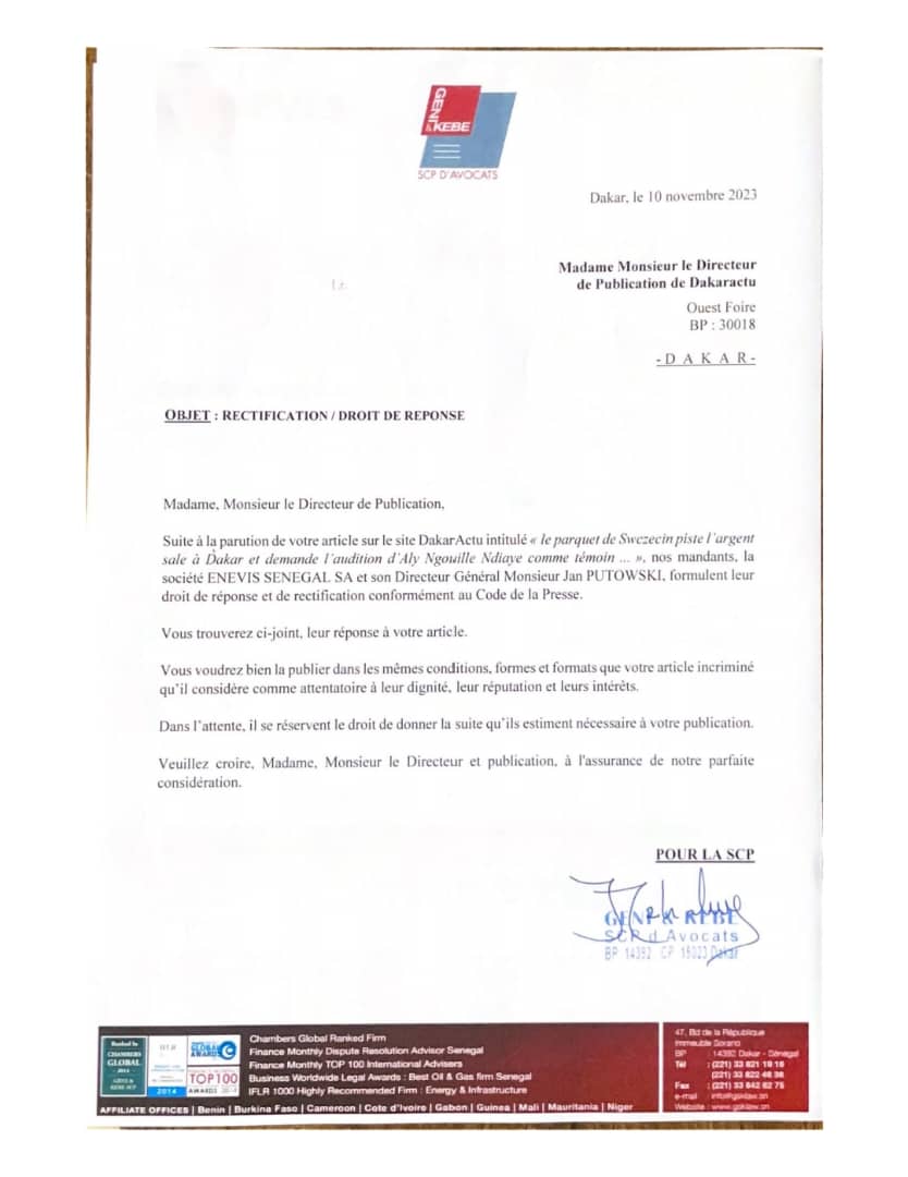 Le Dg d'Enevis donne sa version et évoque "une thèse du parquet de Szczecin"