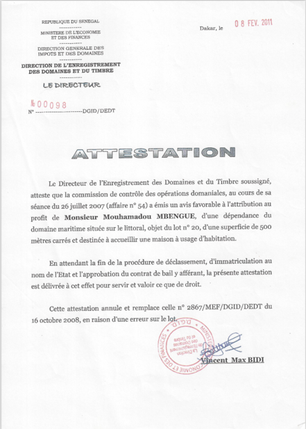 Corniche des Almadies : les mises au point du propriétaire de la parcelle Lot 20 réclamé par le collectif ‘’Ngor Debout’’.
