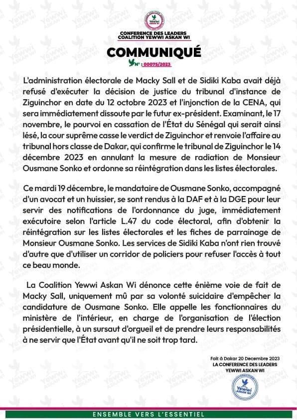 Ayib Daffé et Cie éconduits de la DGE : Yewwi Askan Wi dénonce...