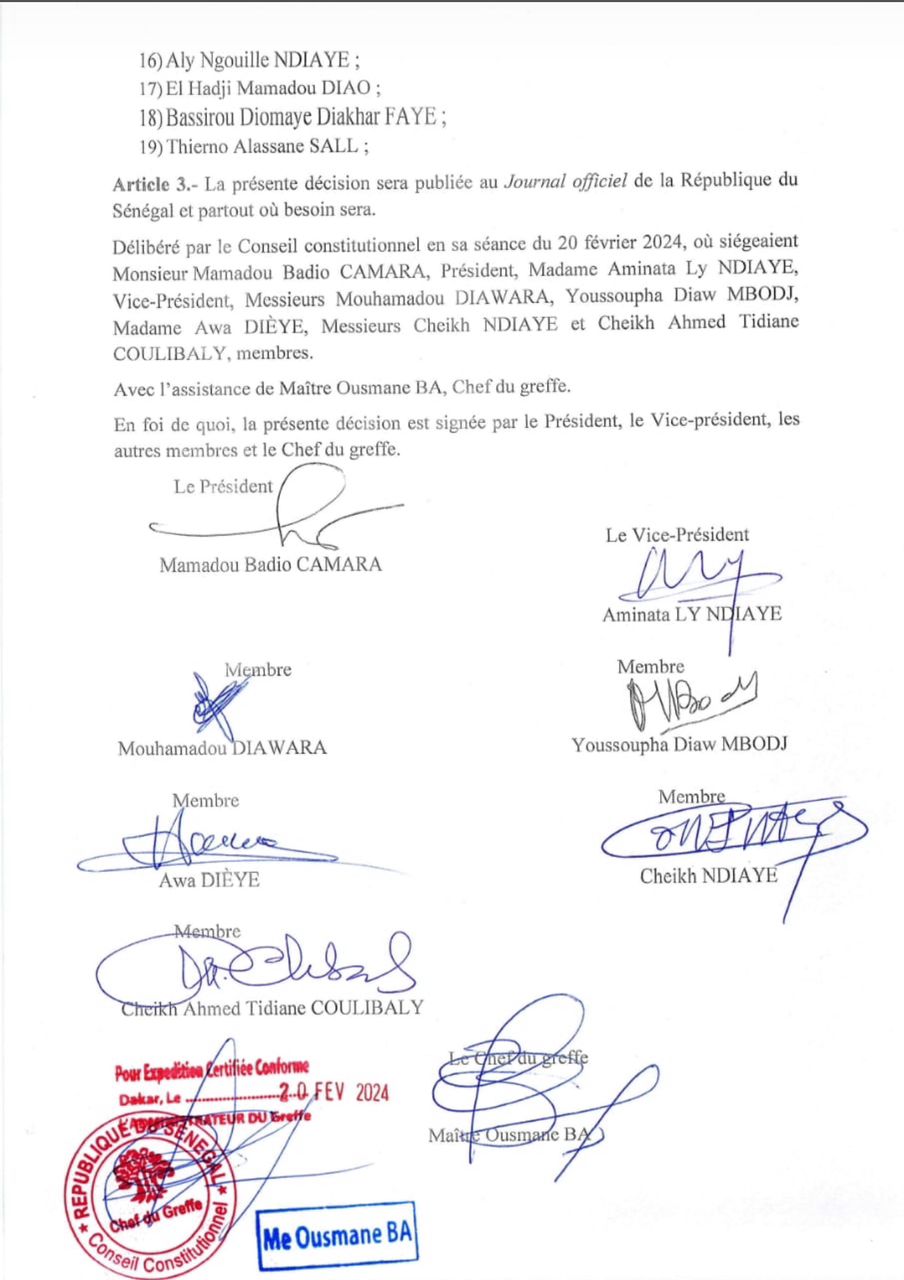 Retrait de la candidature de Rose Wardini: Le CC prend acte et arrête sa liste aux 19 candidats restants 