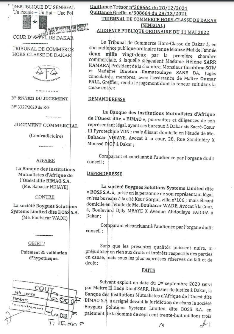Contentieux d'affaires: Le tribunal du commerce de Dakar condamne Bougane à payer plus de 700.000.000 Fcfa à la BIMAO