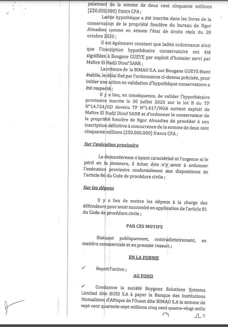Contentieux d'affaires: Le tribunal du commerce de Dakar condamne Bougane à payer plus de 700.000.000 Fcfa à la BIMAO