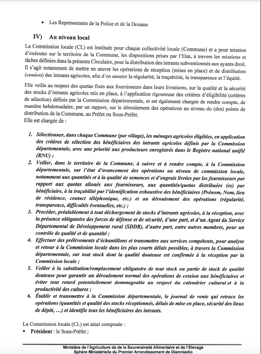 Campagne agricole 2024-2025: Le ministre de l’agriculture fixe la constitution des commissions de supervision de distribution des semences et engrais