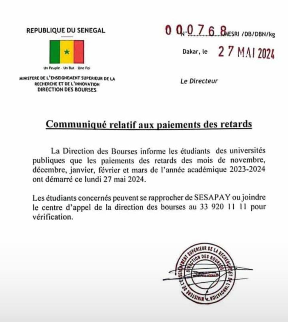 Bourses des étudiants du public : le paiement des retards a démarré ce lundi 27 Mai