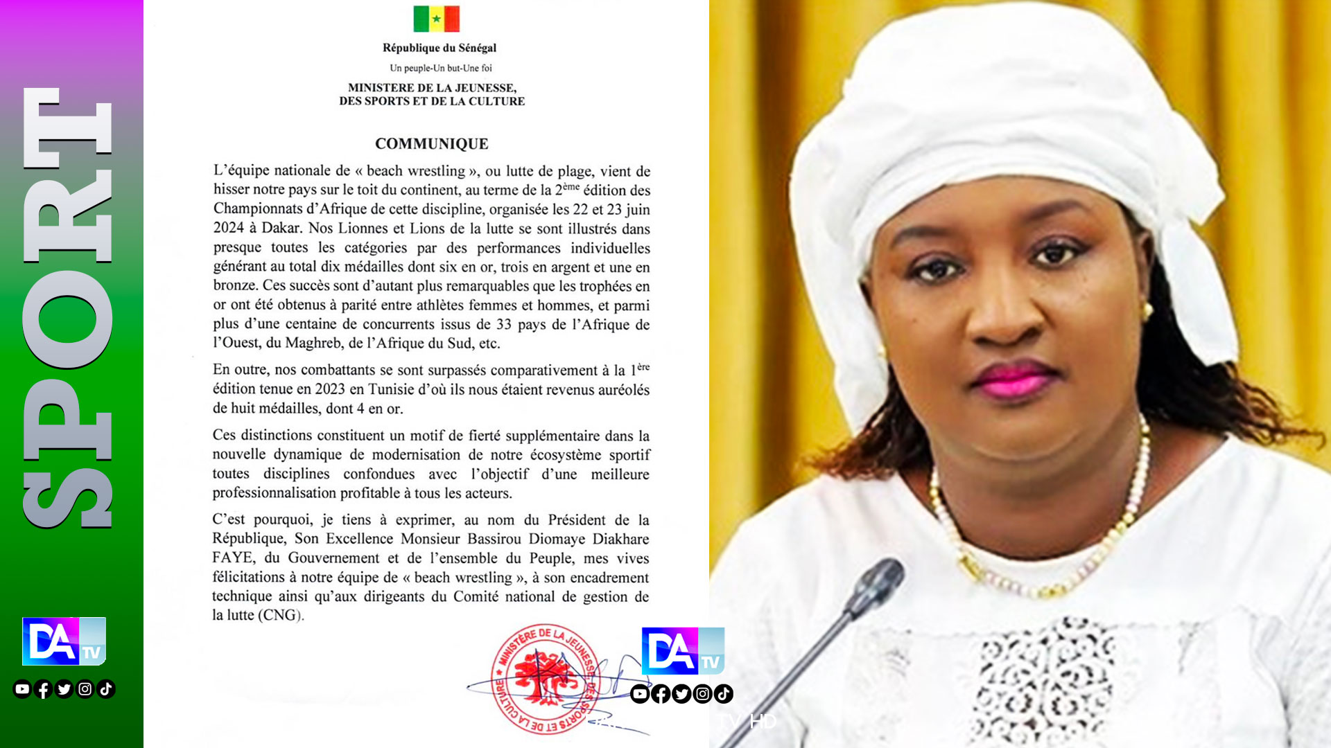 Beach wrestling : Avec une moisson de dix médailles dont 6 en or, le ministre des sports se félicite de la performance des sénégalais