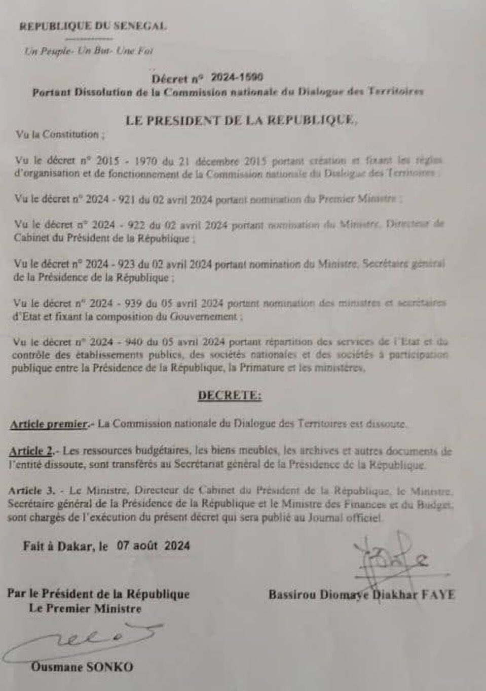 La Commission Nationale du Dialogue des Territoires (CNDT) dissoute!