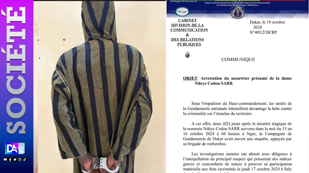 Meurtre de Ndèye Codou Sarr : Arrestation du suspect principal deux jours après le crime