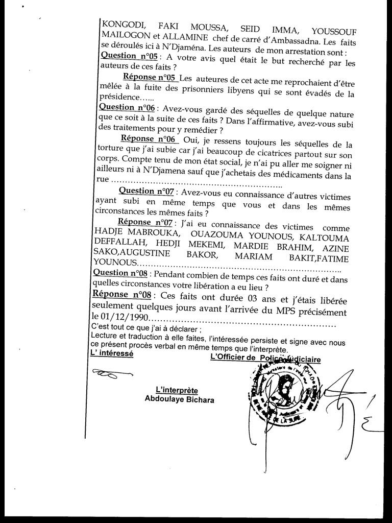 Procès Habré : Des accusations de viol qui ne figurent pas sur le Pv d’audition de Khadidja Hassan Zeydane (Documents)