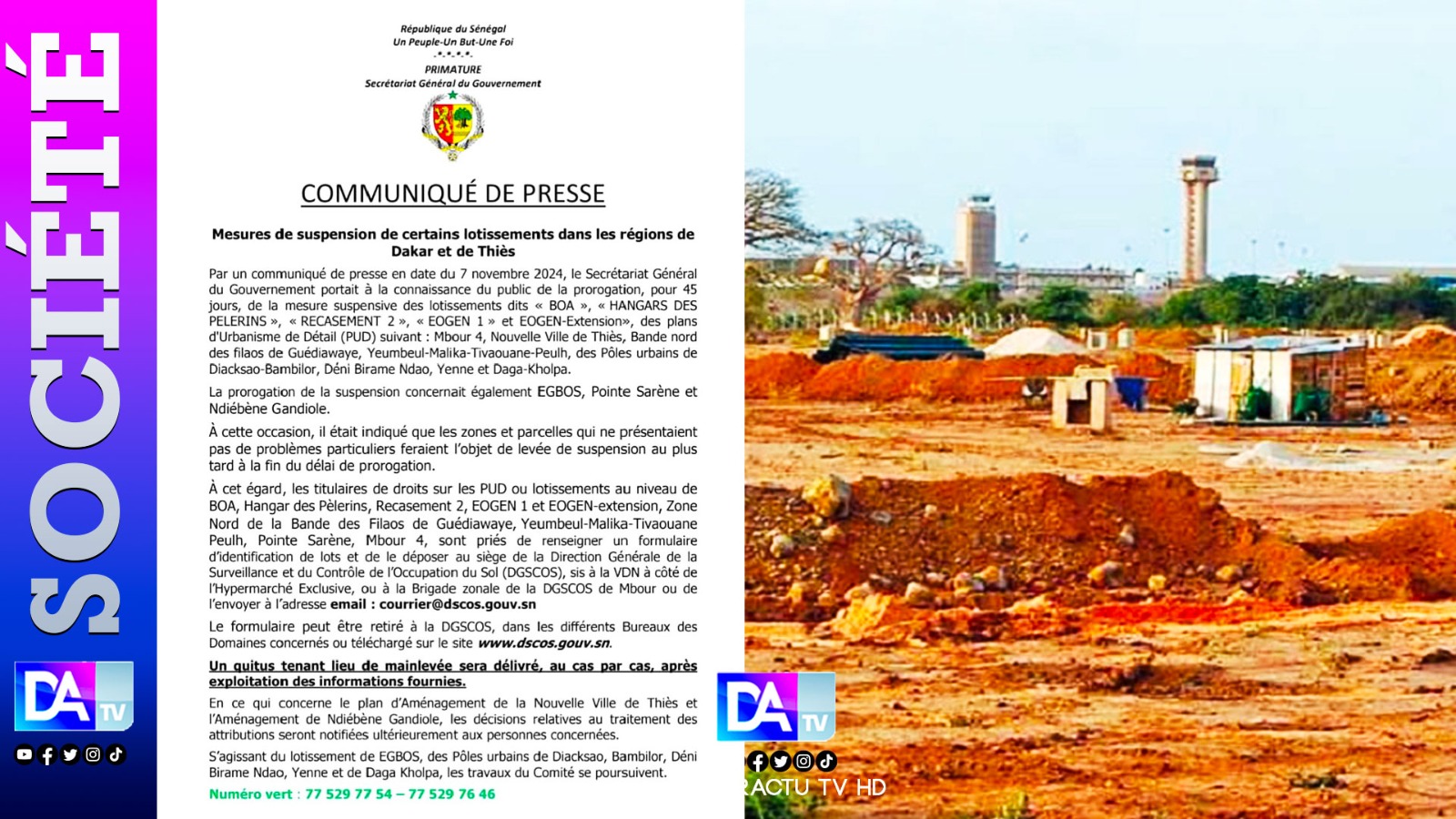 Suspension de certains lotissements dans les régions de Dakar et de Thiès : le secrétariat général du Gouvernement exige des titulaires le dépôt d'un formulaire à la Dscos