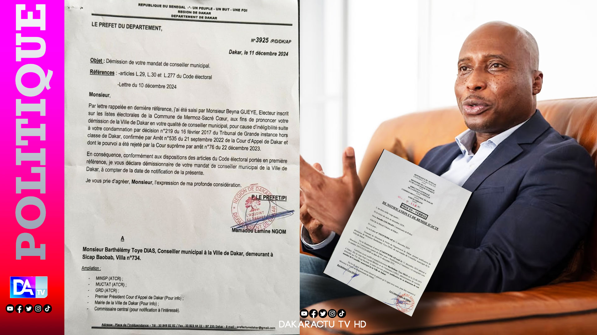 Dakar: Barthélémy Dias déclaré démissionnaire de son mandat de conseiller municipal de la Ville