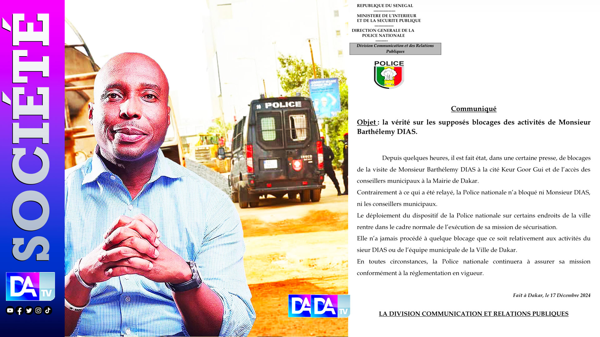 Supposés blocages des activités de Barthélémy Dias: la police nationale apporte un démenti 