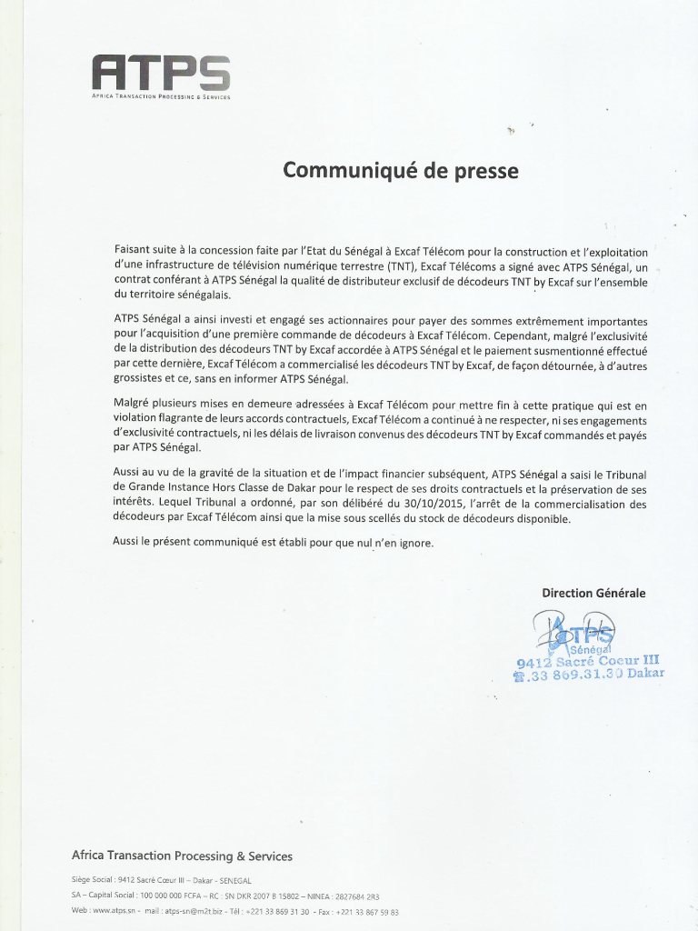 Communiqué de Presse de ATPS Sénégal