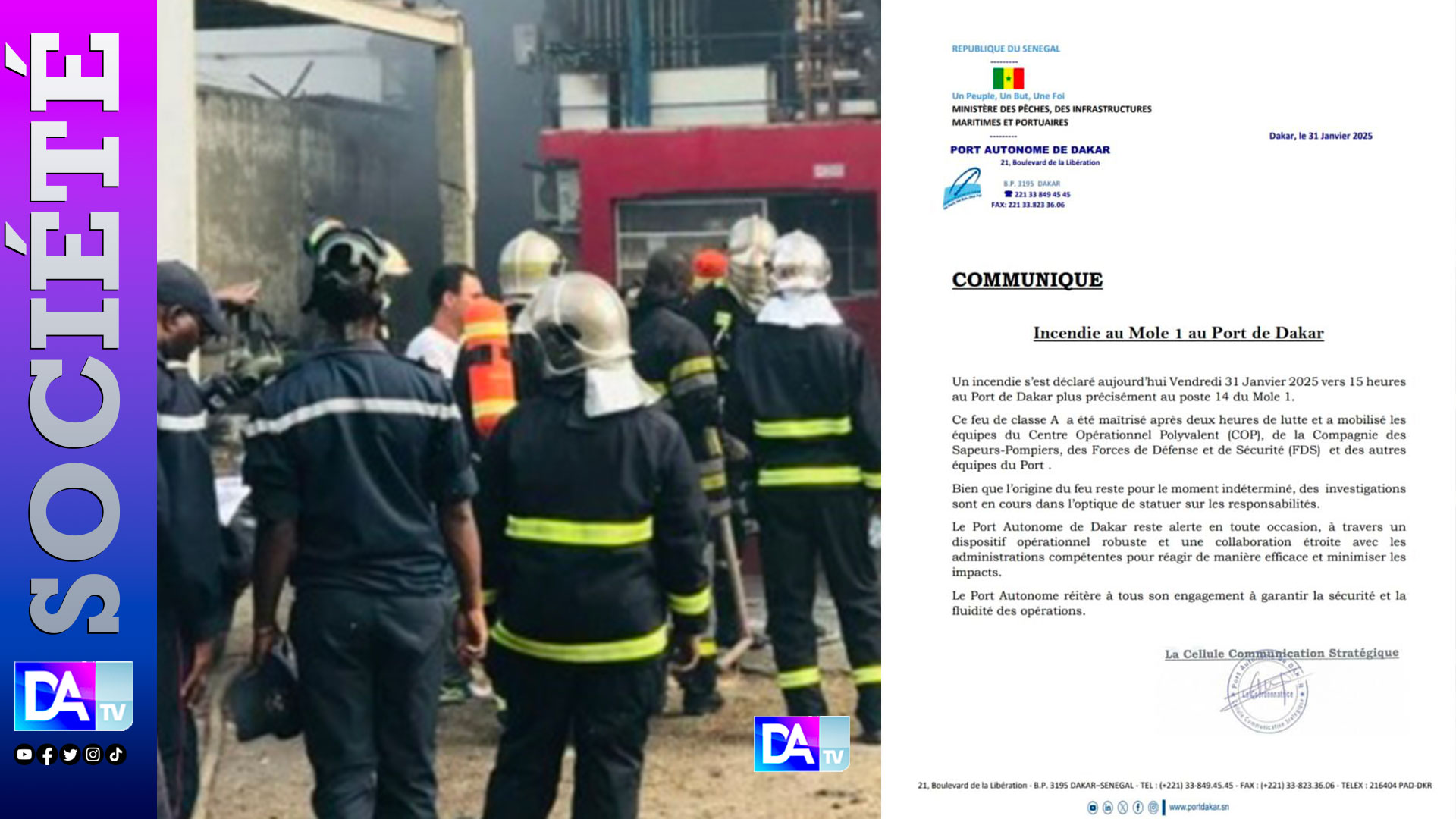 Incendie au Môle 1 du Port de Dakar : Le feu maîtrisé après deux heures d’intervention