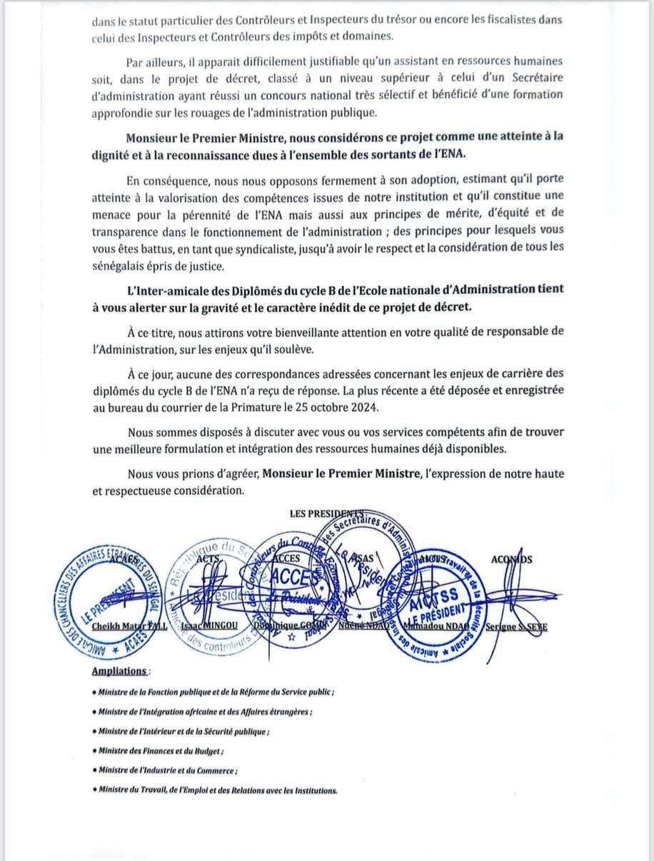 Décret sur le statut particulier des fonctionnaires de l'Administration générale : Les Énarques du cycle B expriment leur désapprobation et alertent le Premier ministre