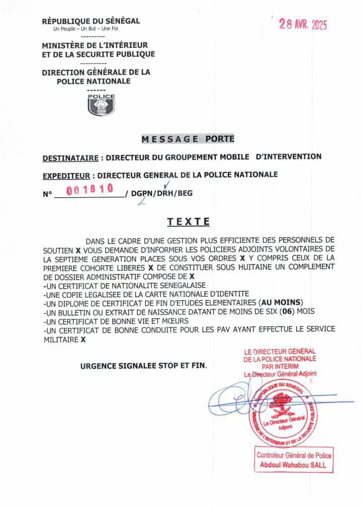 Direction Generale Police La Direction Générale de la Police fait