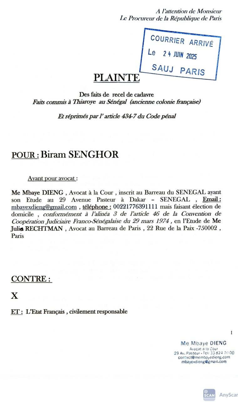 Plainte pour recel de cadavre : Biram Senghor, fils de Tirailleur met en cause l’État français pour des faits liés à Thiaroye 44