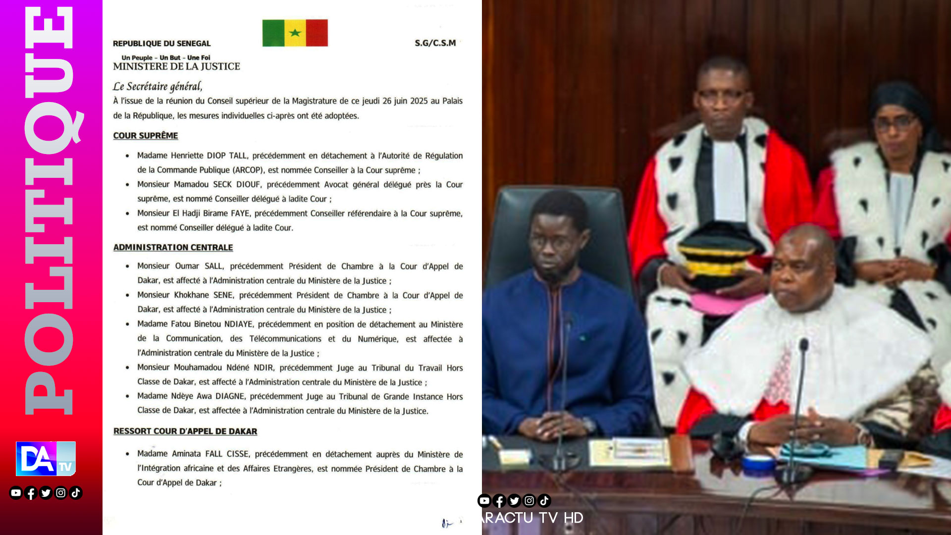 Conseil Supérieur de la Magistrature : Vague de nominations à la Cour suprême, à l’administration centrale et dans les juridictions régionales