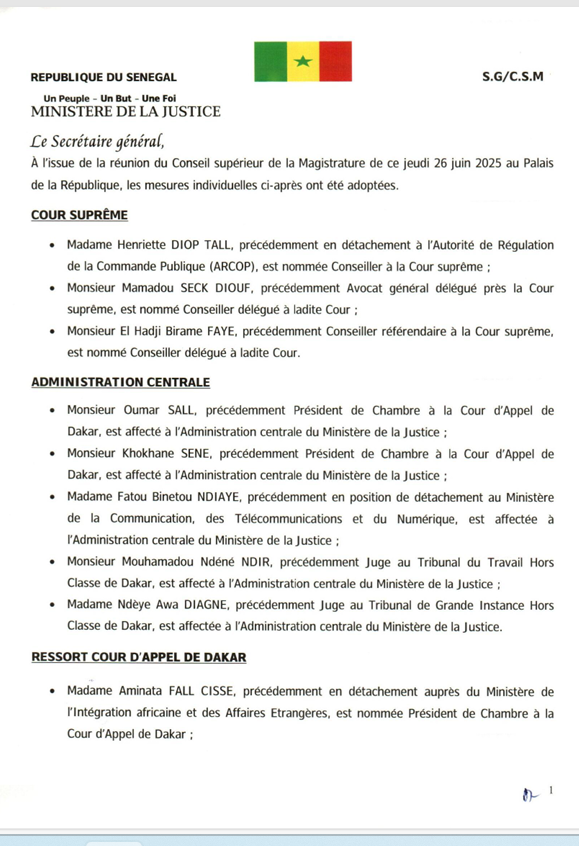 Conseil Supérieur de la Magistrature : Vague de nominations à la Cour suprême, à l’administration centrale et dans les juridictions régionales