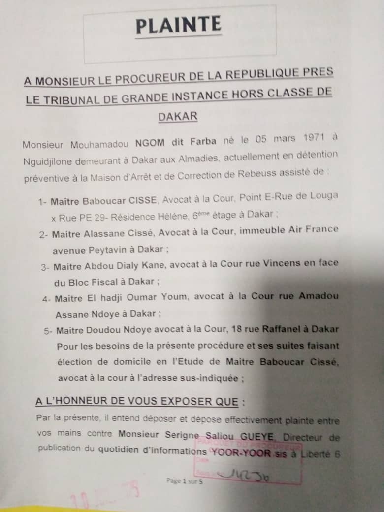 Affaire "Yoor-Yoor" : Plainte déposée contre Serigne Saliou Gueye après des révélations sur la mobilisation de soutien à Farba Ngom