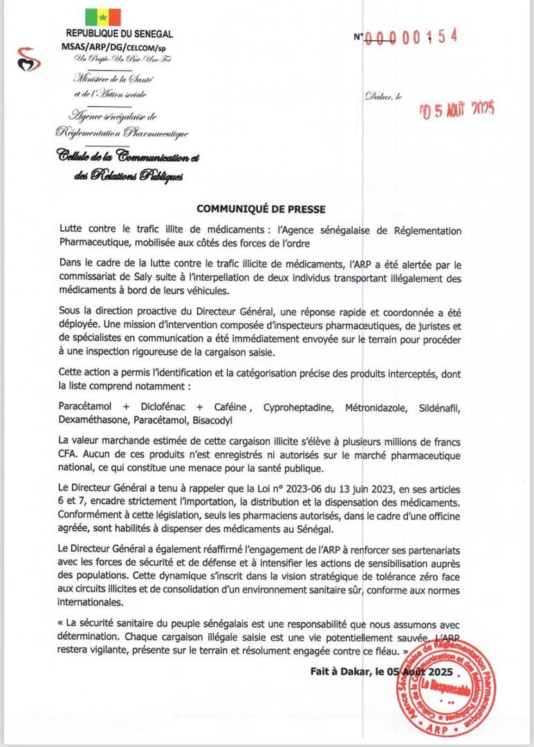 Trafic illicite de médicaments : L’ARP frappe fort à Saly