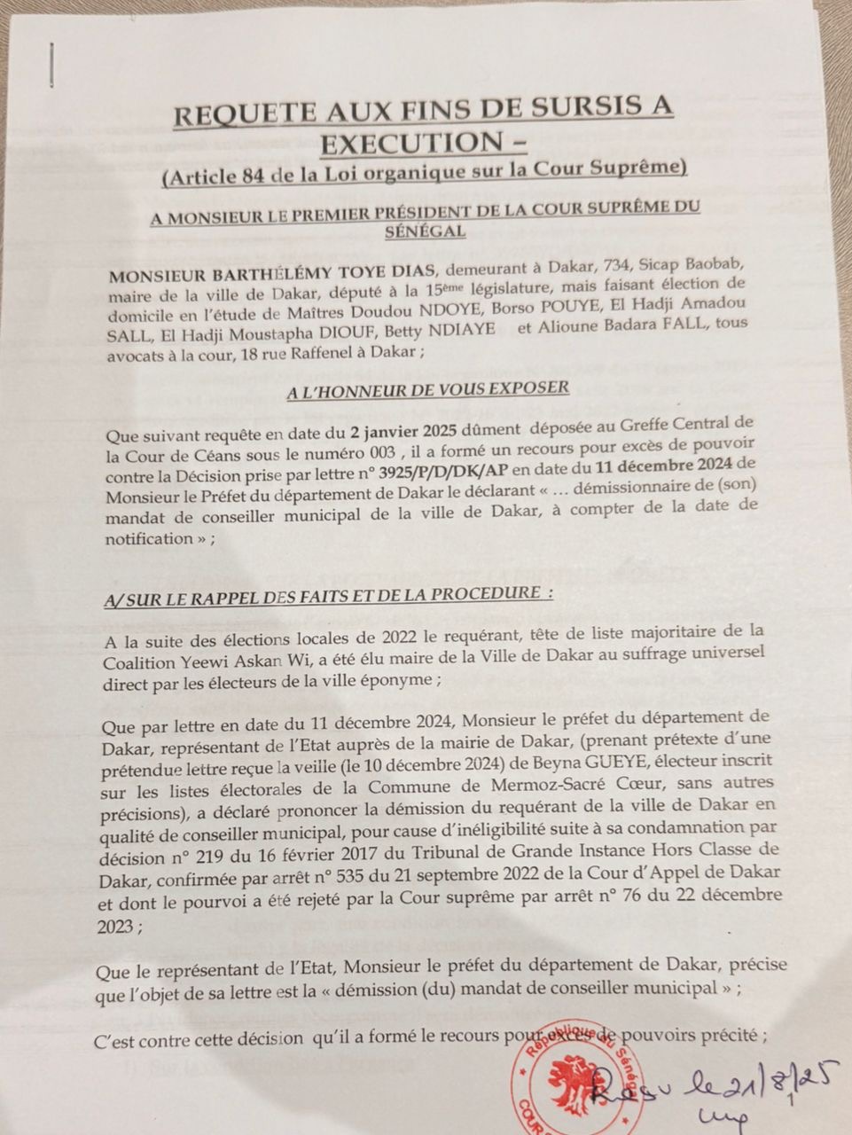 Élection du maire de Dakar : Barthélémy Dias saisit la Cour suprême pour suspendre la réunion du conseil municipal