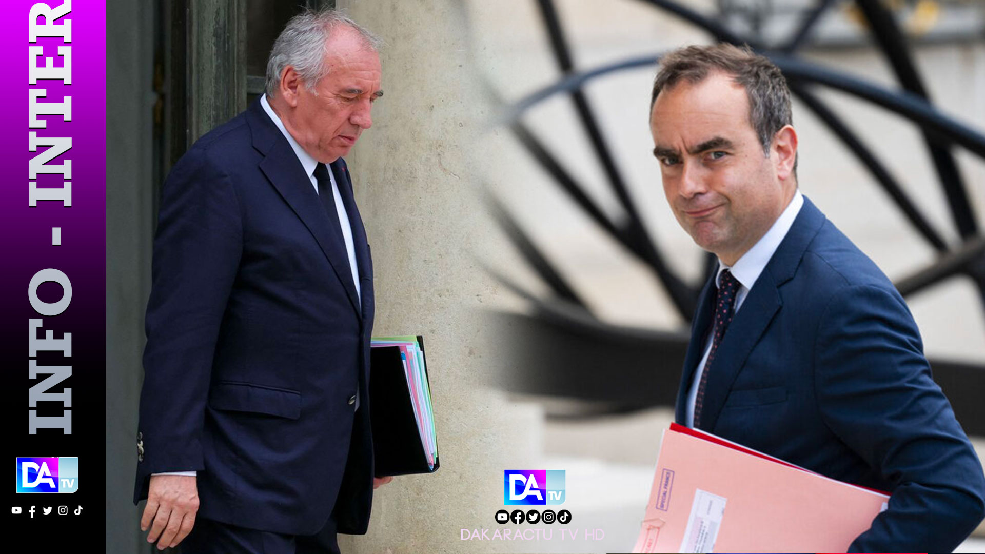 Passation de pouvoir entre Bayrou et Lecornu mercredi à midi