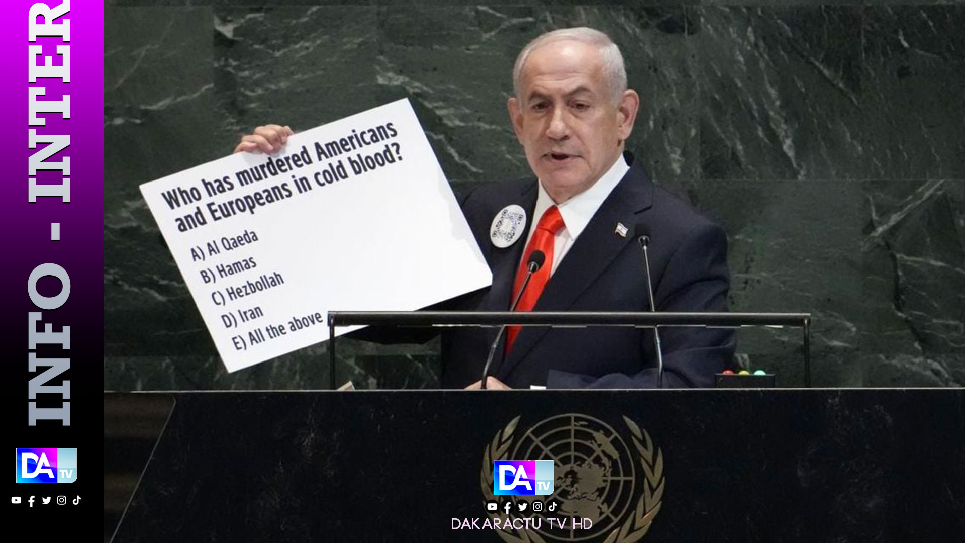 Un Etat palestinien serait un "suicide national" pour Israël, lance Netanyahu à l'ONU