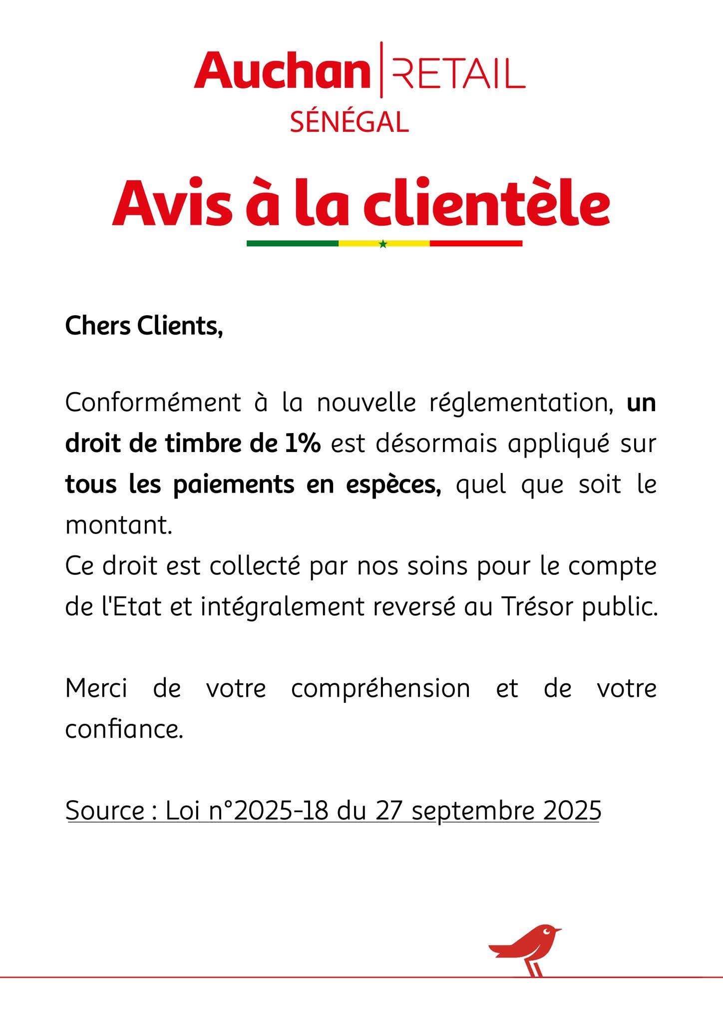 Paiements en espèces : Auchan informe ses clients de l’instauration d’un droit de timbre de 1 %... un impôt perçu pour le compte de l’État
