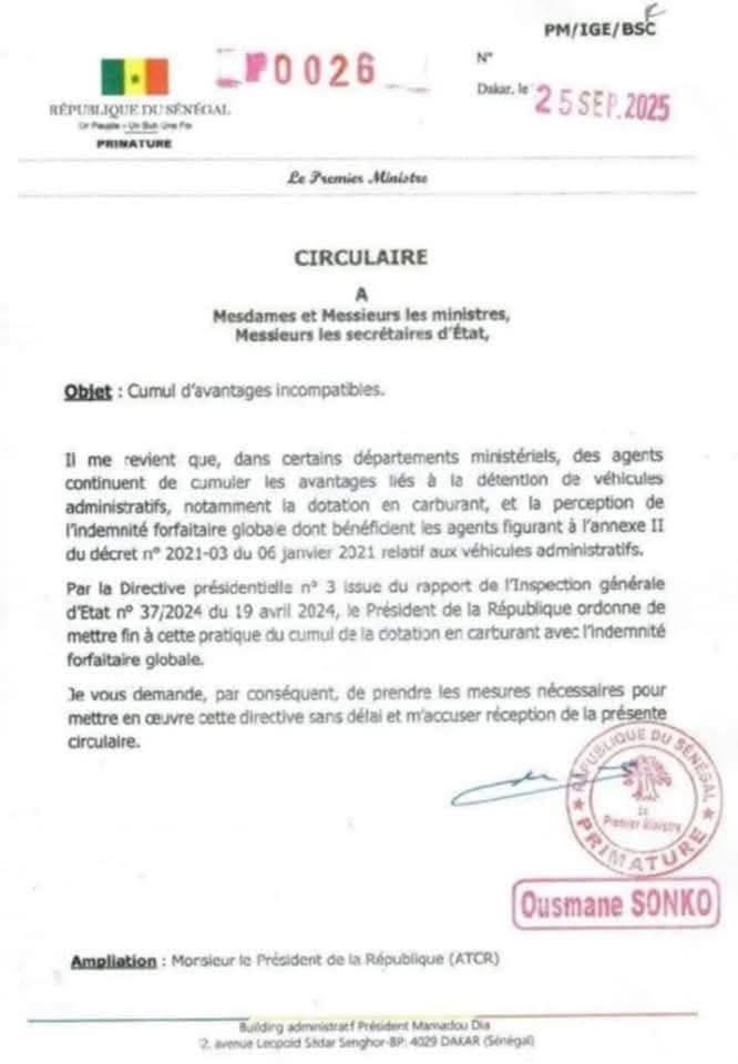 Gouvernement du Sénégal : le PM Ousmane Sonko annonce la fin des « avantages et indemnités » dans les ministères