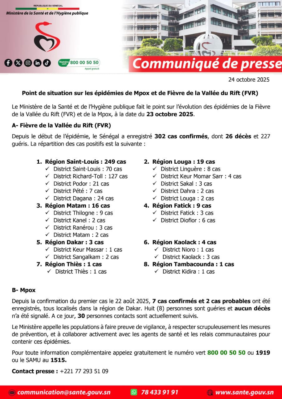 Fièvre de la Vallée du Rift: Thiès enregistre son premier cas