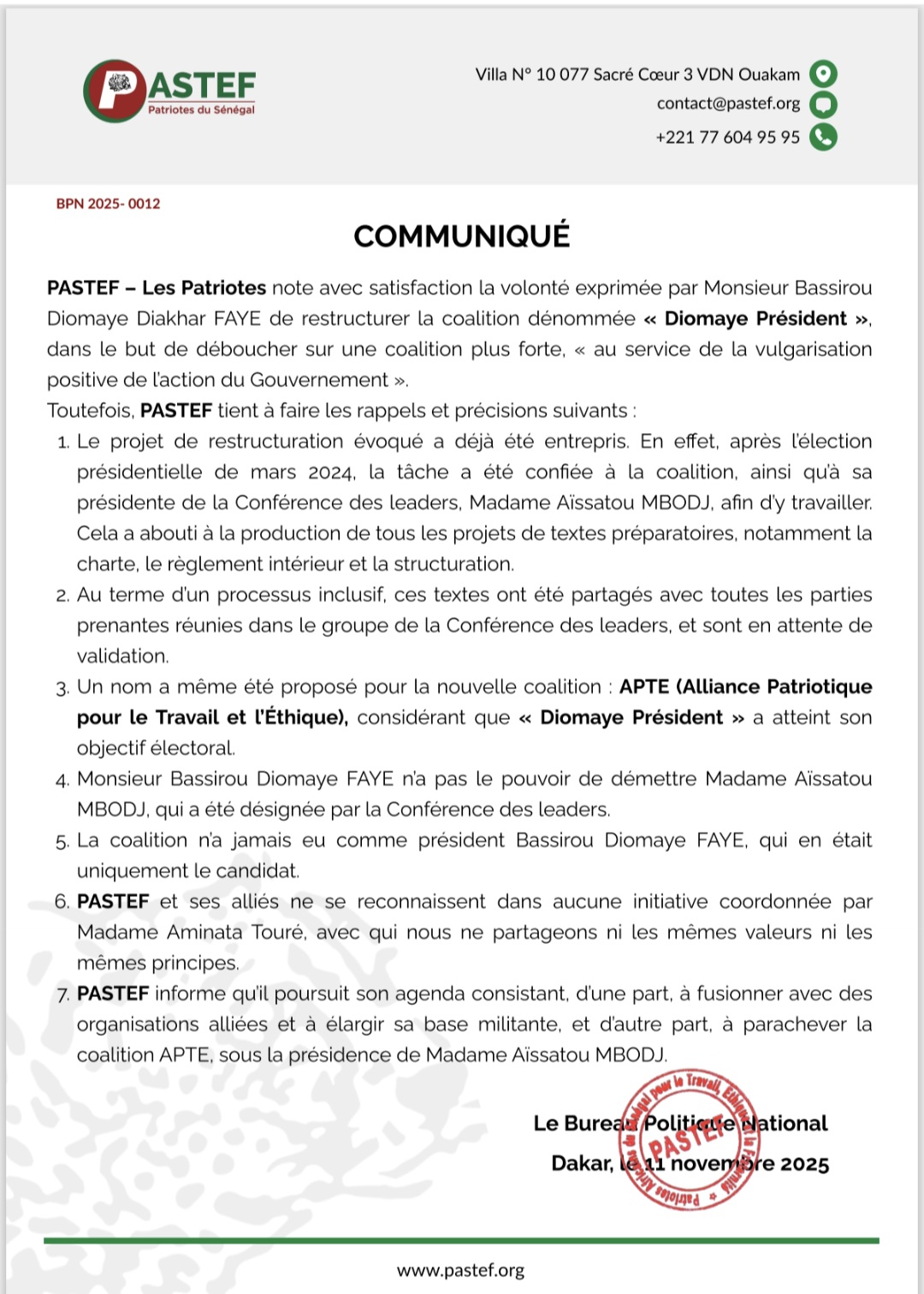 Coalition Diomaye : Le PASTEF réagit au remplacement d’Aïda Mbodj par Mimi Touré