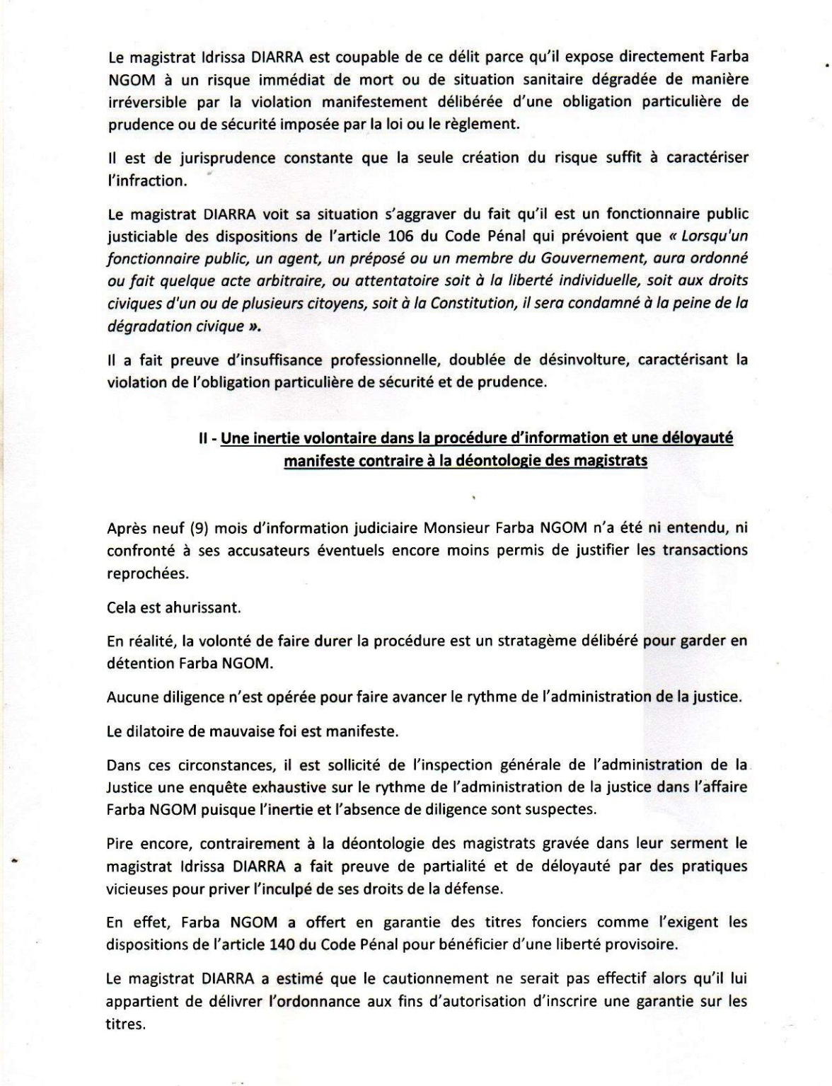 Position du président du collège des juges d’instruction du PJF sur le cas Farba Ngom : Me Moussa Bocar Thiam saisit l’IGAJ d’une plainte