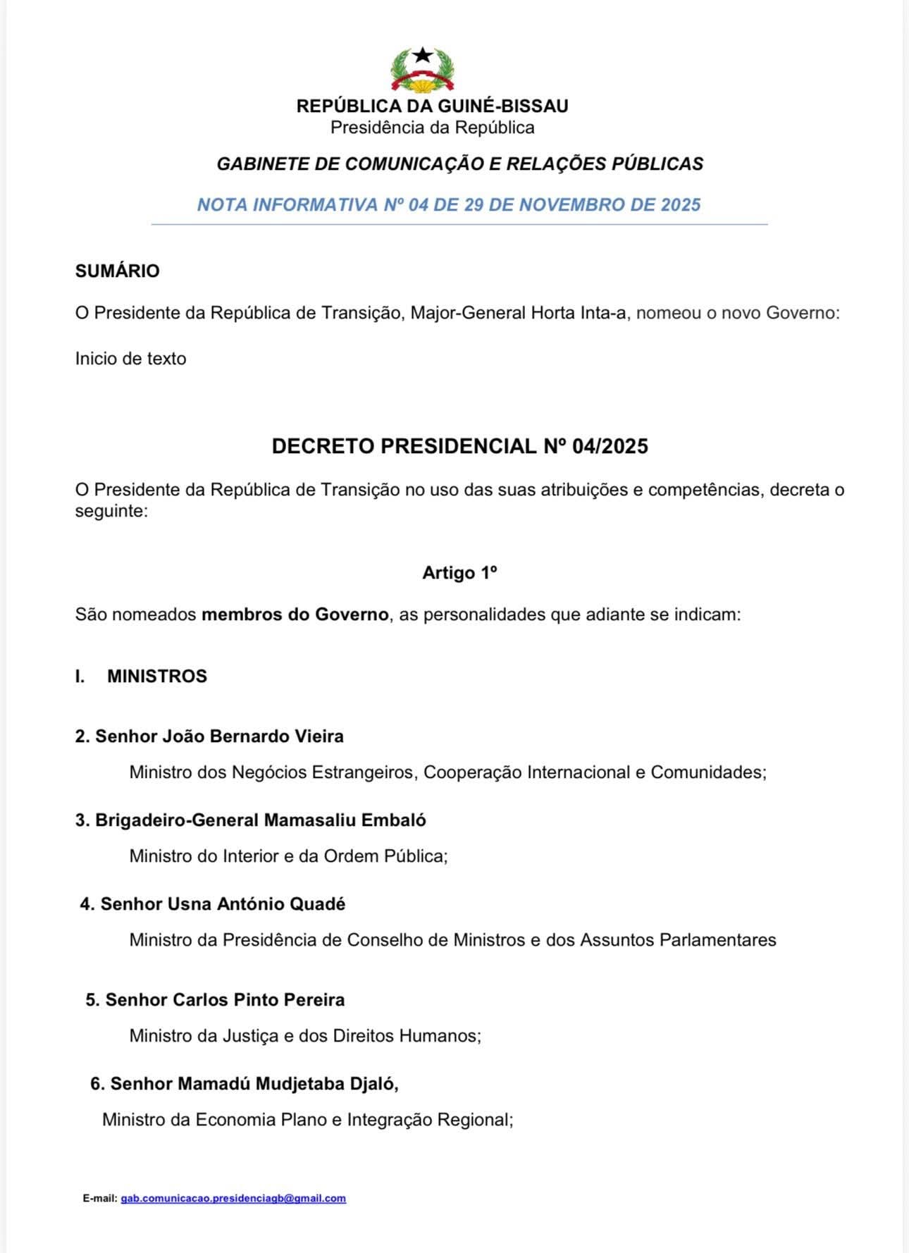 Bissau: formation d'un gouvernement, le président renversé est à Brazzaville