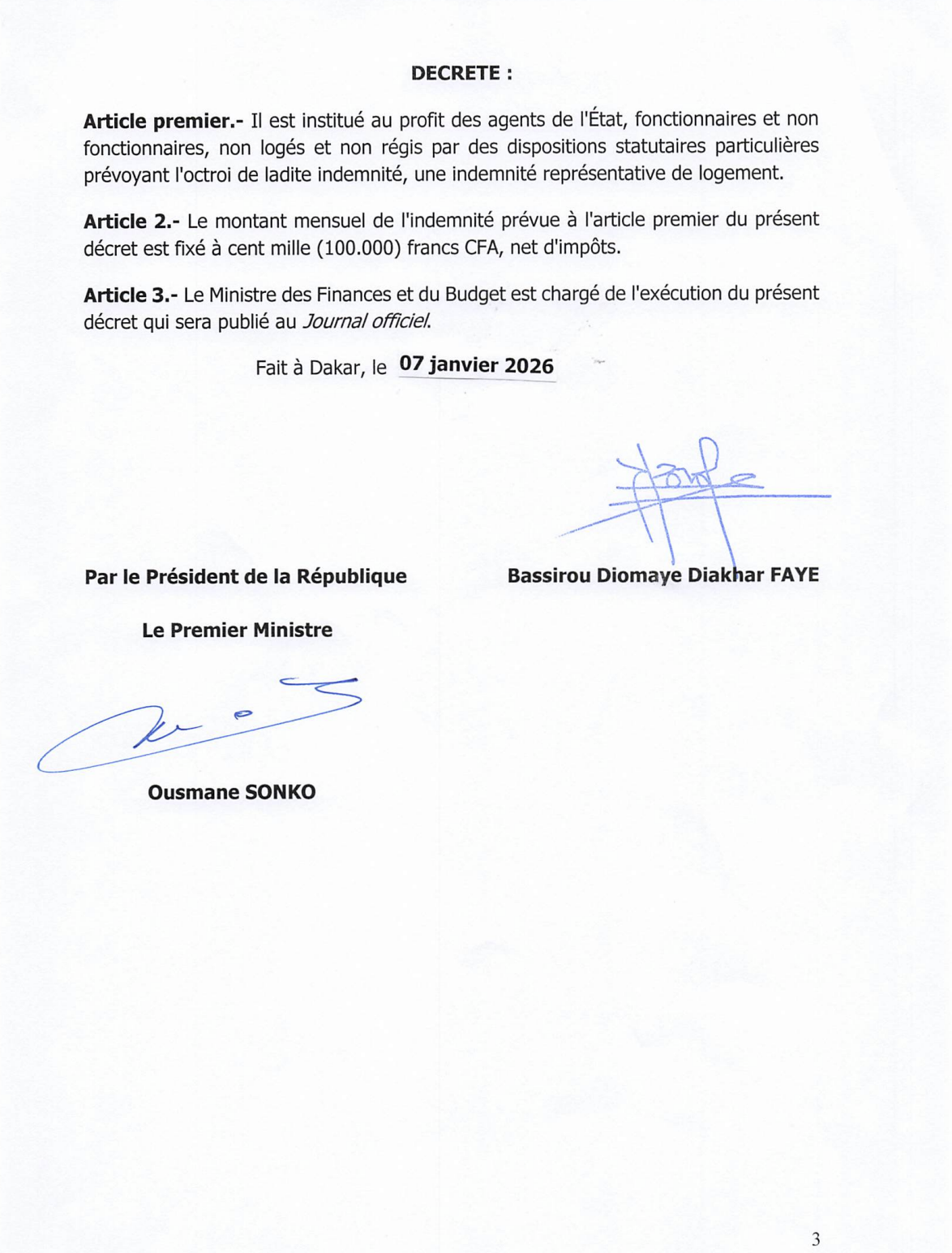 Fonction publique : Le président de la République généralise l’indemnité de logement à tous les agents