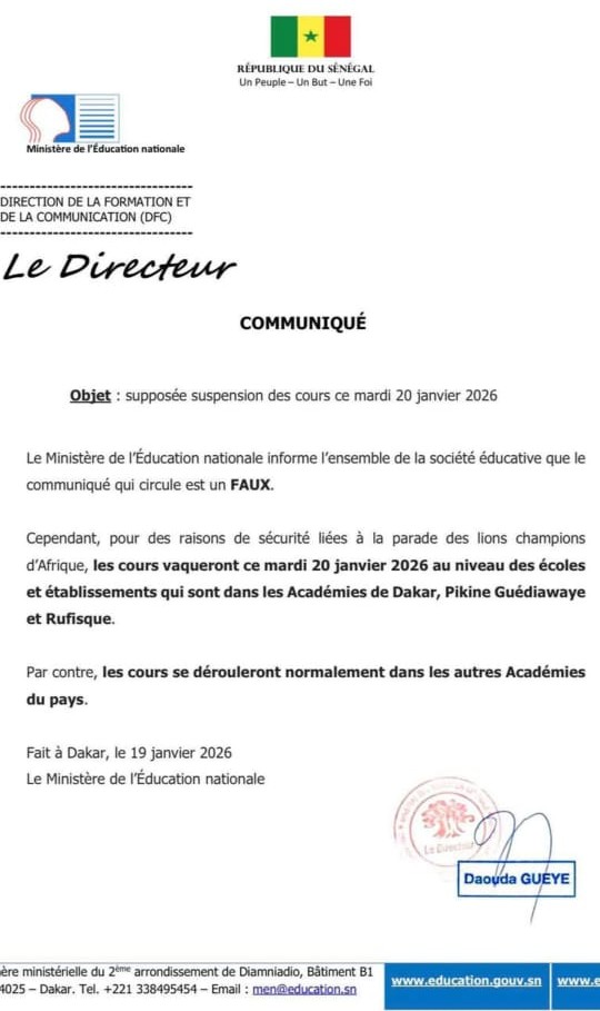 Célébration des Lions : le ministère suspend les cours dans trois académies pour raisons de sécurité