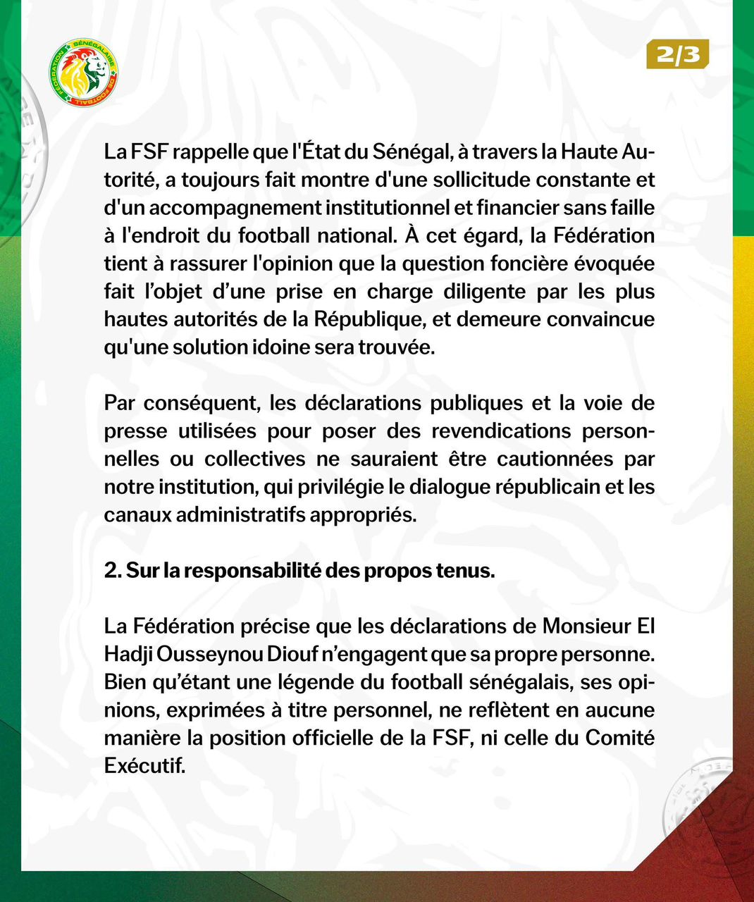 Sorties médiatiques d’El Hadji Diouf : la FSF se démarque et appelle à la retenue