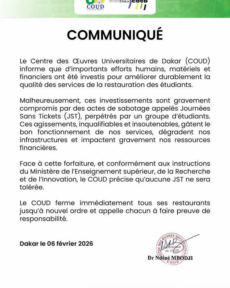 Tensions à l'Université : Le COUD ferme immédiatement les restaurants face aux "Journées sans Tickets"