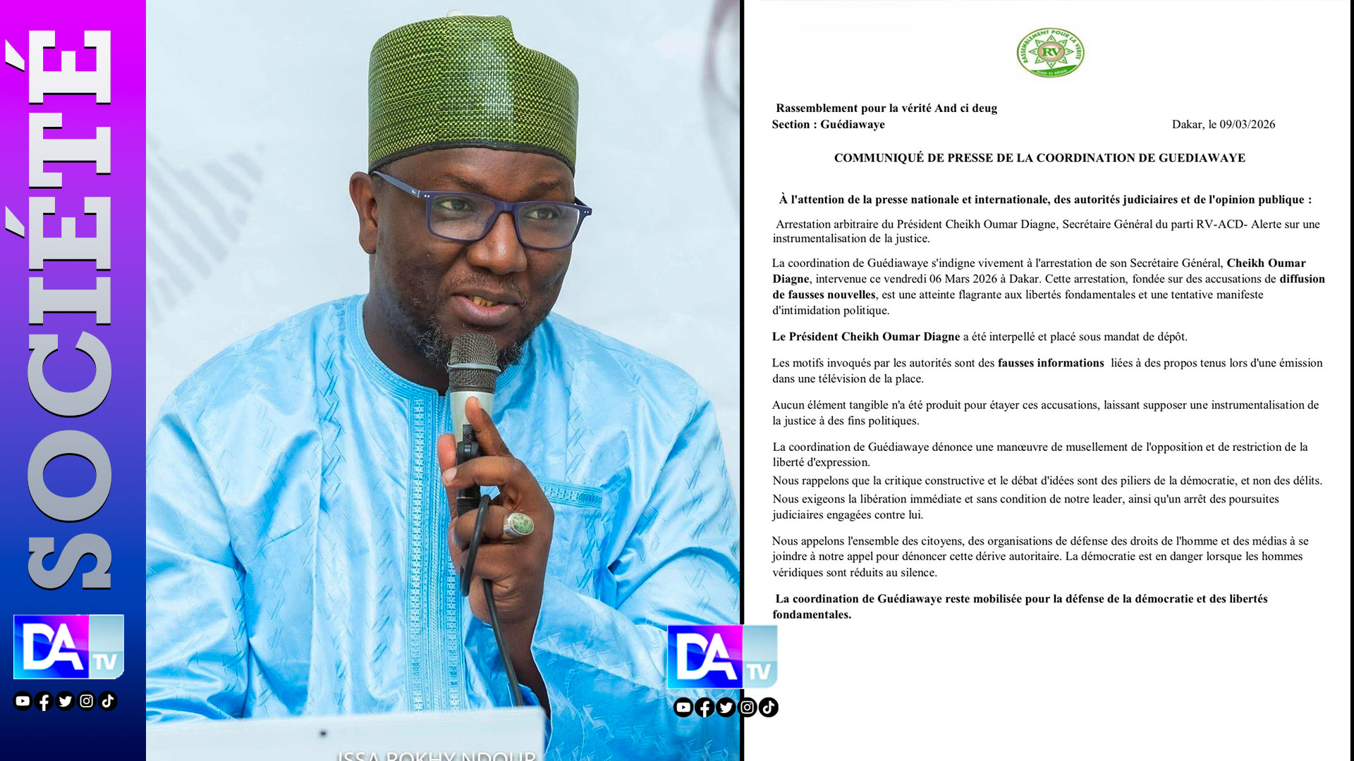 Arrestation de Cheikh Oumar Diagne : le parti RV-ACD dénonce une « instrumentalisation de la justice »