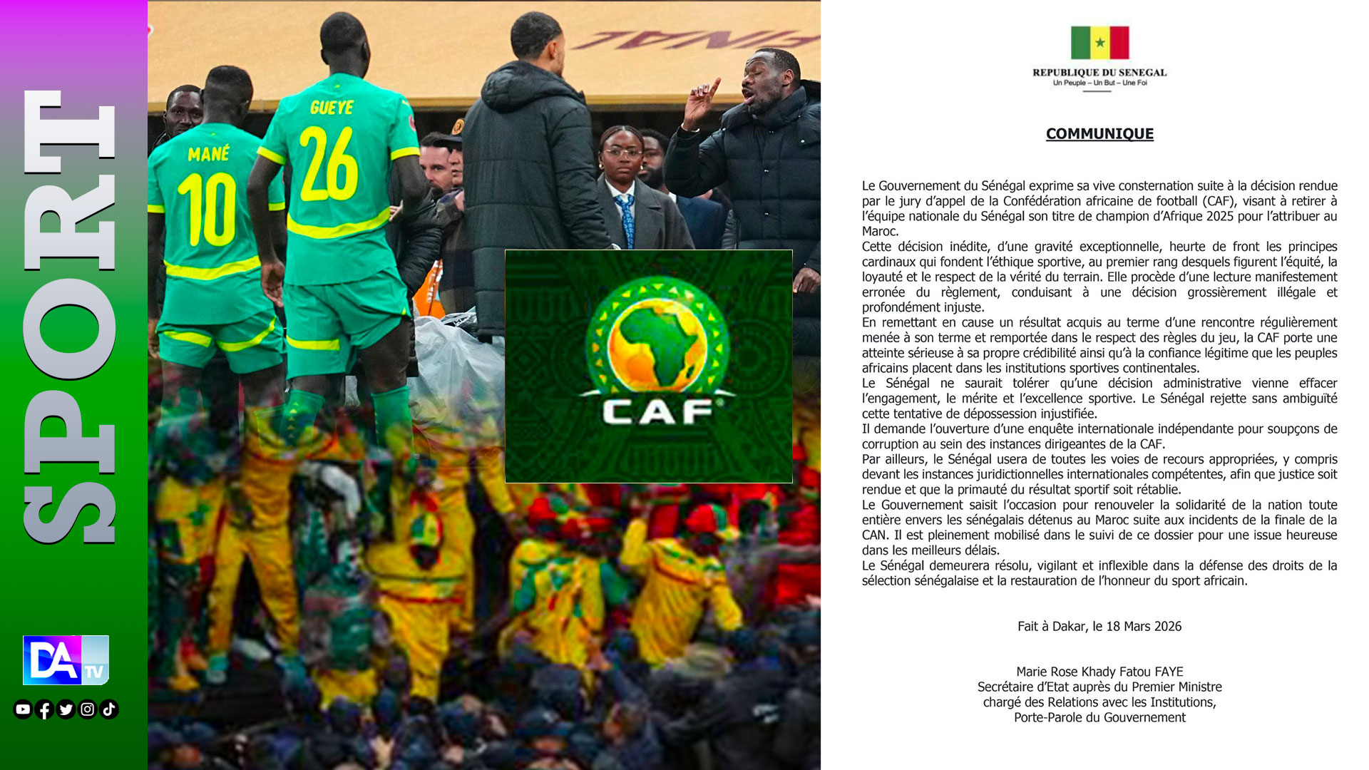 Décision de la CAF: le gouvernement du sénégal demande l'ouverture d'une enquête internationale pour soupçons de corruption...