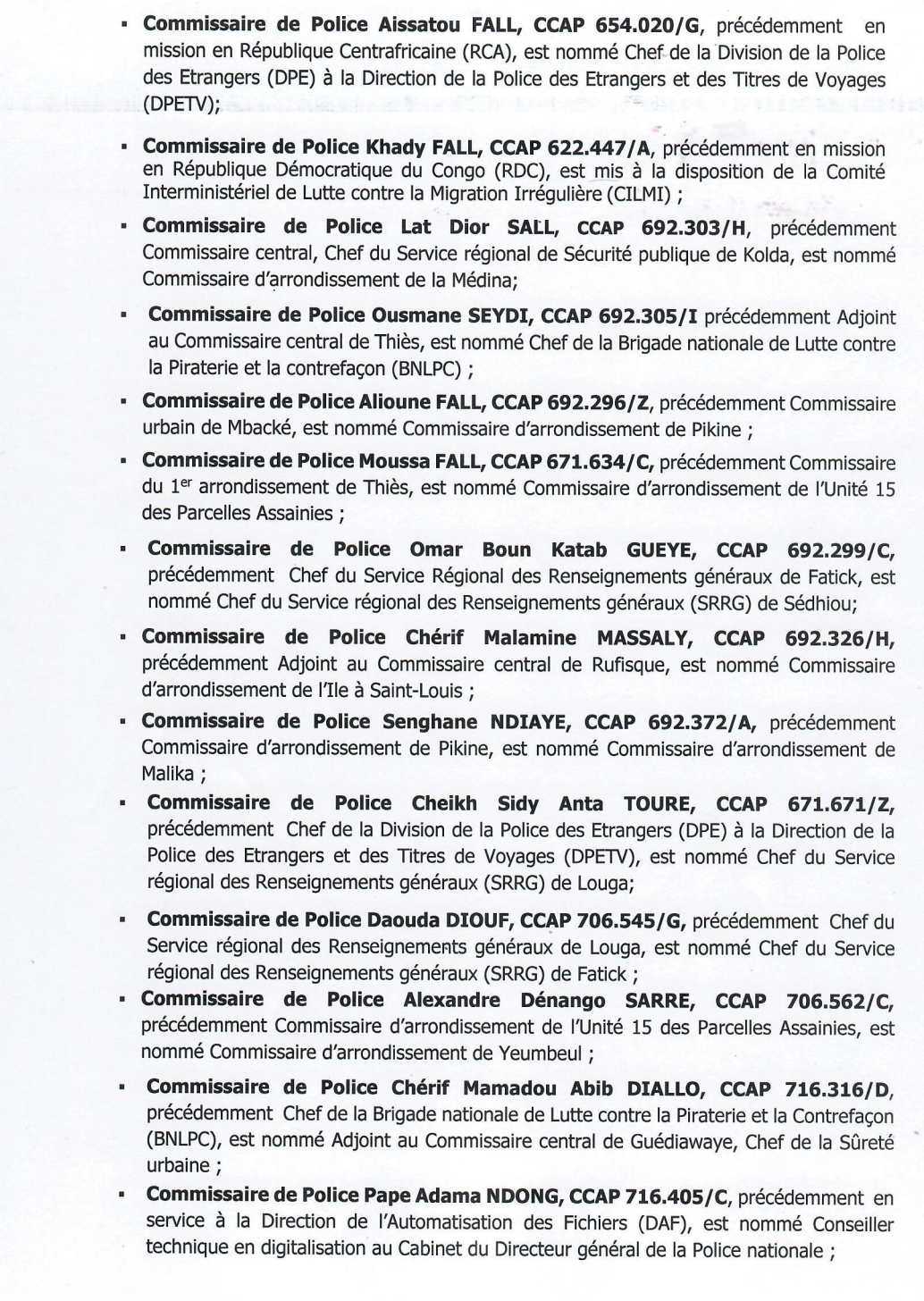 Vaste jeu de chaises musicales à la Police nationale : Une trentaine de commissaires changent de poste
