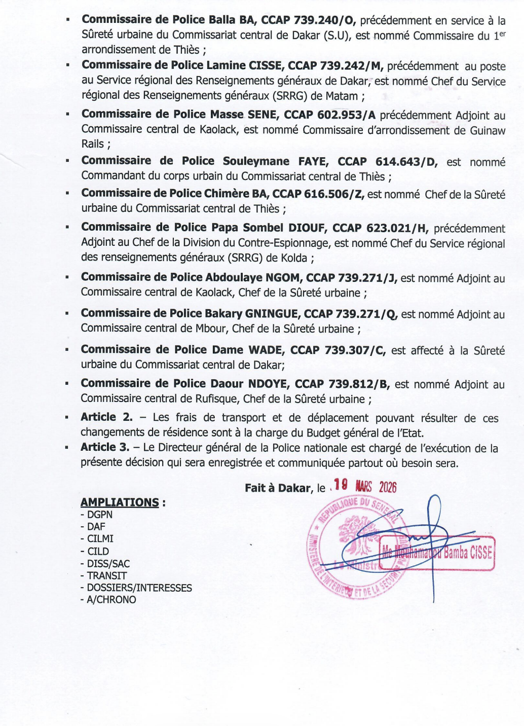 Vaste jeu de chaises musicales à la Police nationale : Une trentaine de commissaires changent de poste