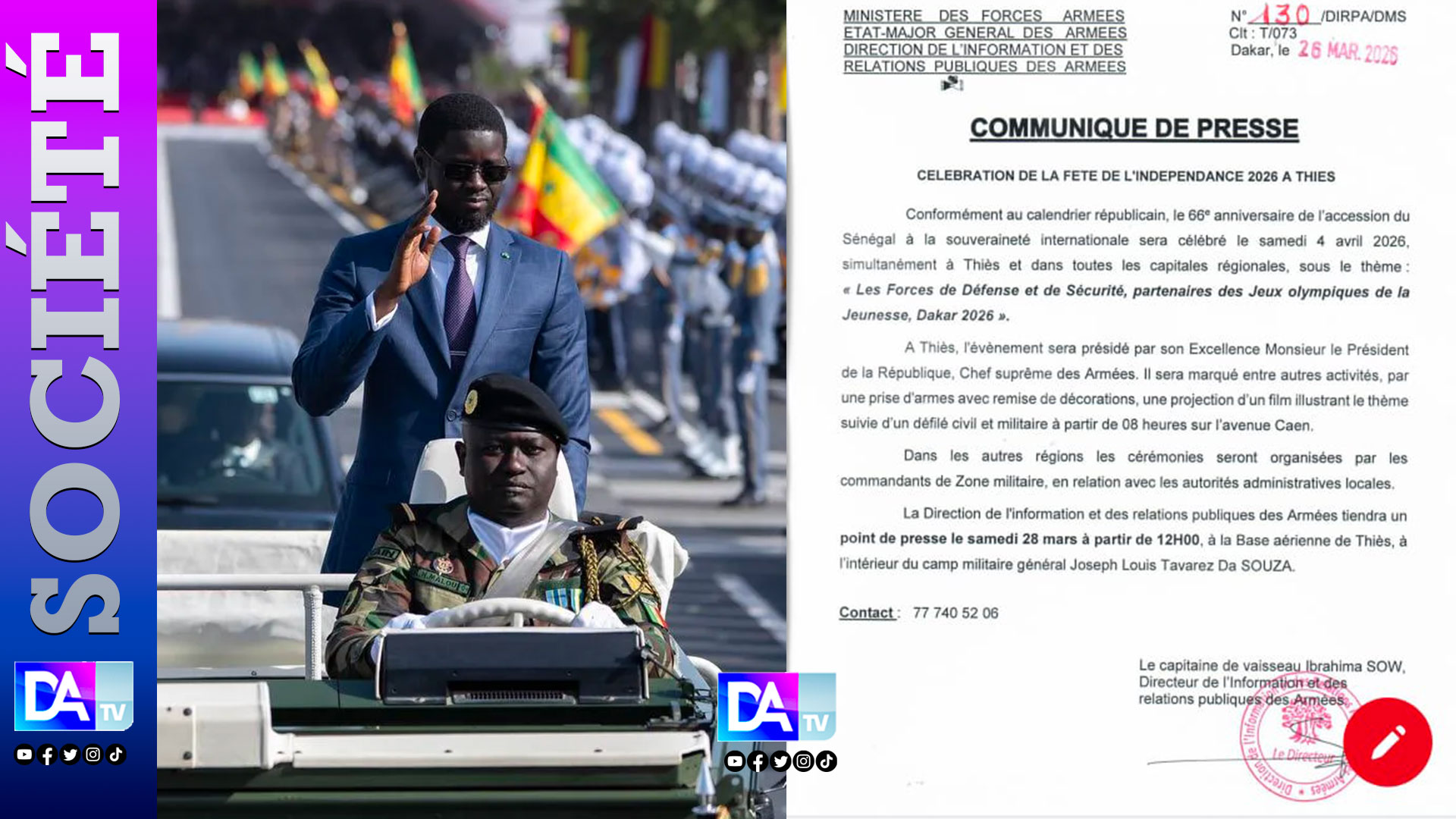 Célébration de la fête de l’Indépendance à Thiès: l'événement sera marqué par une prise d'armes avec remise de décoration, une projection d'un film...