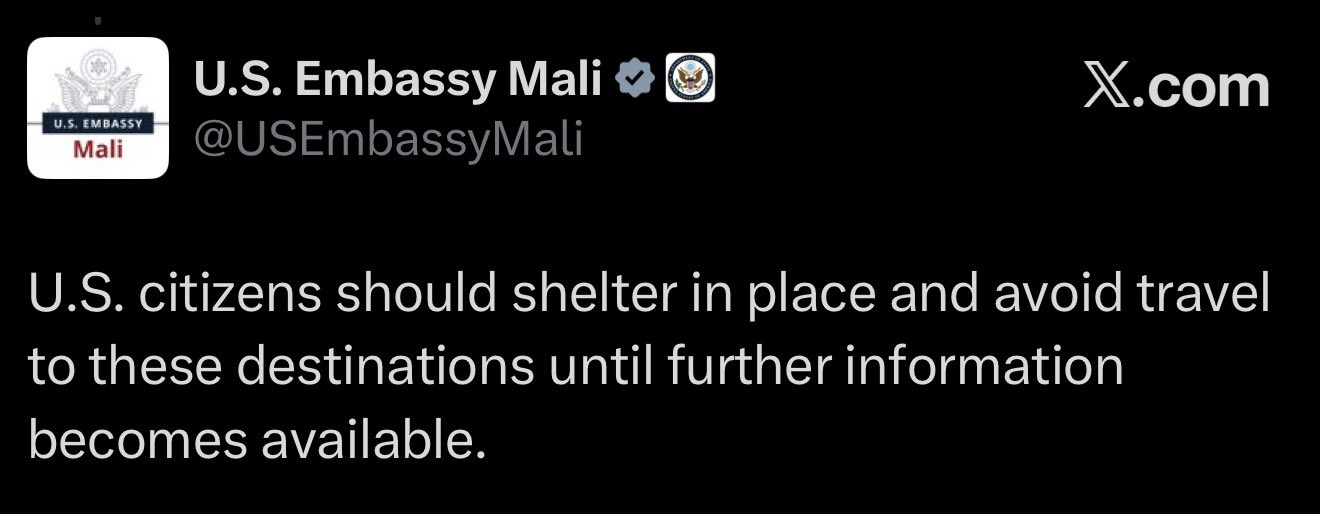 Mali : L'ambassade des États-Unis ordonne le confinement de ses ressortissants face à une menace d'offensive majeure